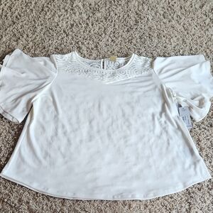 NWT Worthington Elegant Cream Blouse With Lace Trim Womans Size PXL